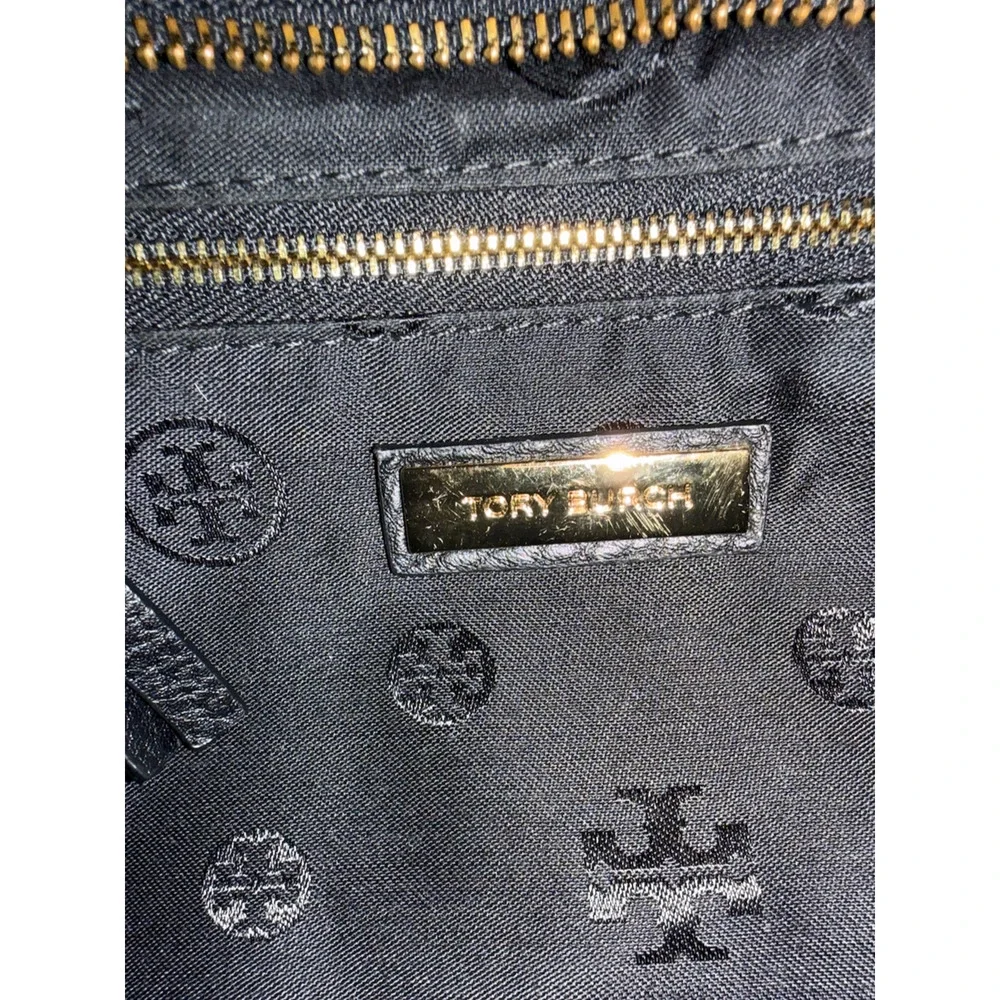 Tory Burch Crossbody Bag Womens Small Black Pebbled Leather Embossed Logo